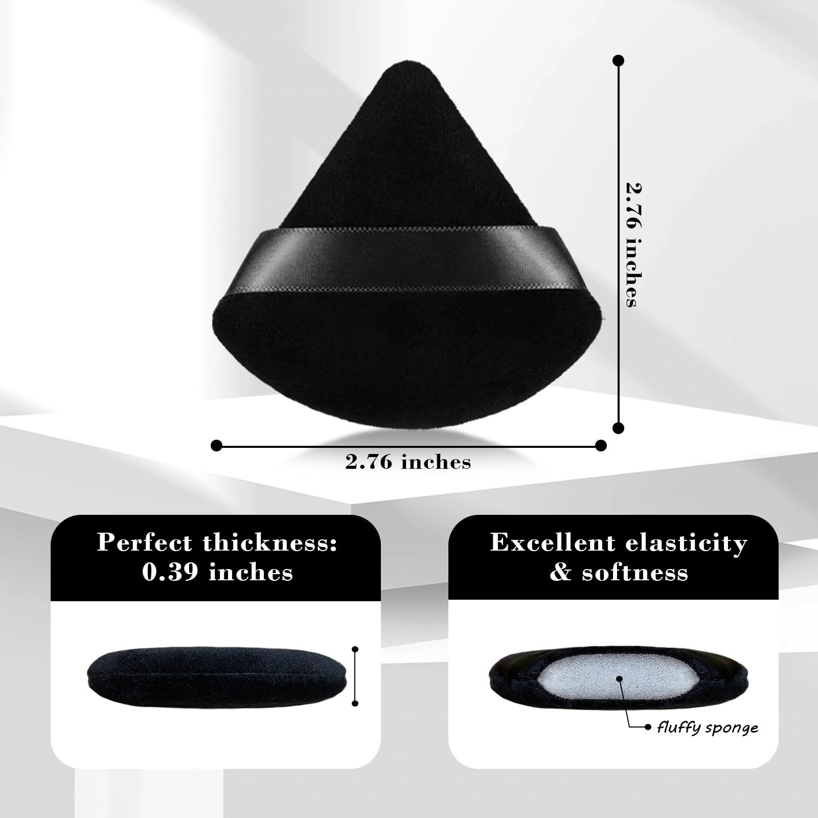 8Pcs of Triangular Powder Puff Makeup Sponges, Made of Super-soft Velvet, Designed for Contouring, Eye, and Corner, Beauty Blender Foundation Mixing Container.(Black)