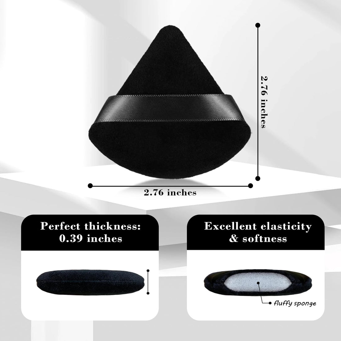 8Pcs of Triangular Powder Puff Makeup Sponges, Made of Super-soft Velvet, Designed for Contouring, Eye, and Corner, Beauty Blender Foundation Mixing Container.(Black)