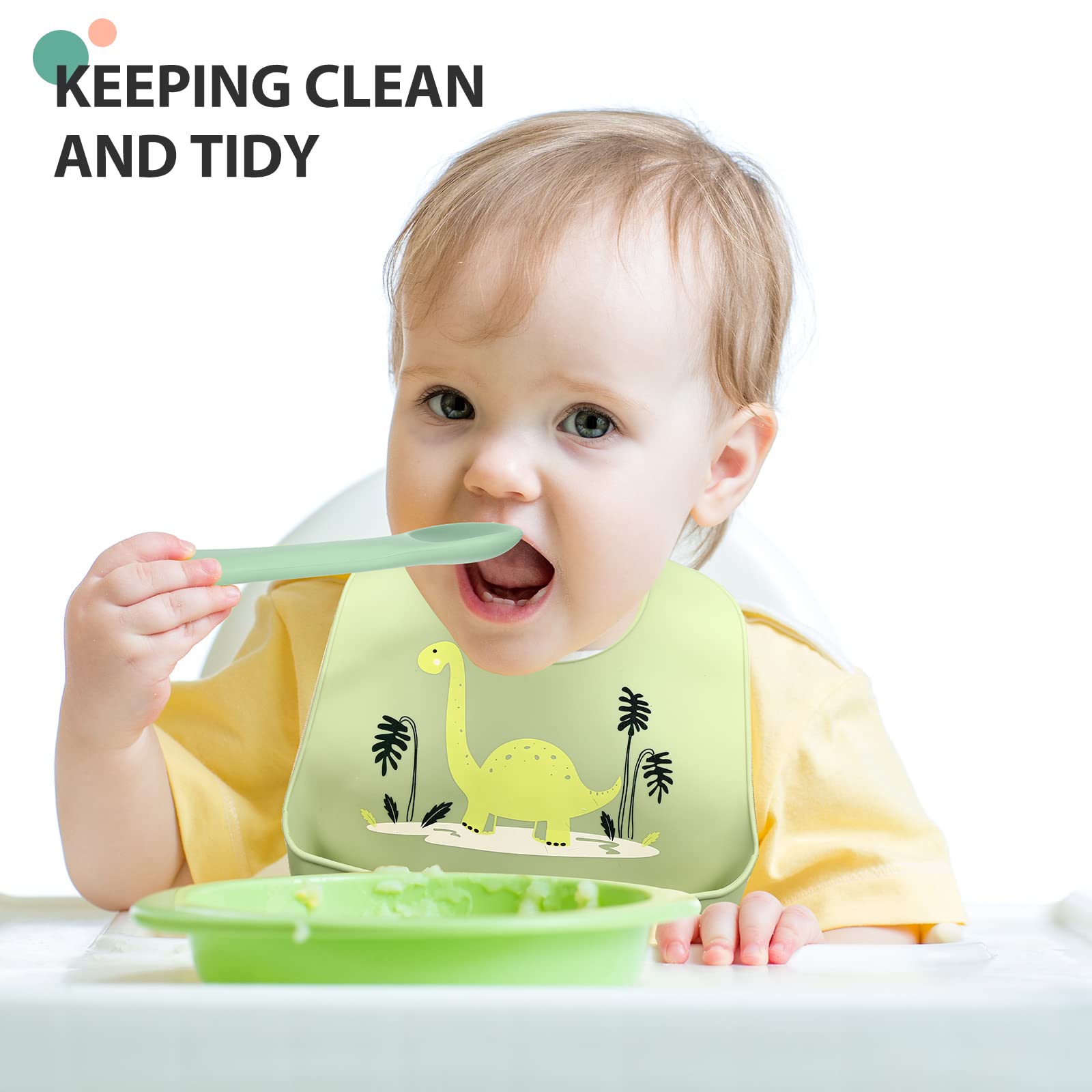 Zhanmai 3 Pack Silicone Bibs for Babies with Spoon Fork Silicone Feeding Bibs for Toddlers Boys Kids Girls (Vivid Style)