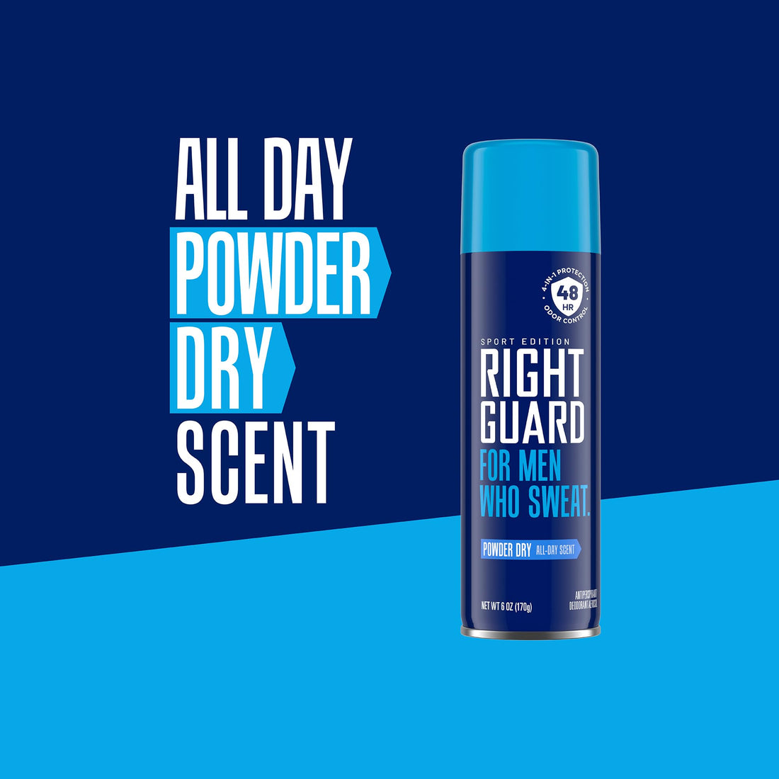 Right Guard Sport Powder Dry Scent Antiperspirant & Deodorant Spray - 4-in-1 Protection Spray Deodorant For Men, Blocks Sweat, 48-Hour Odor Protection, Quick-Drying, & Long-Lasting, 6oz (3 Pack)