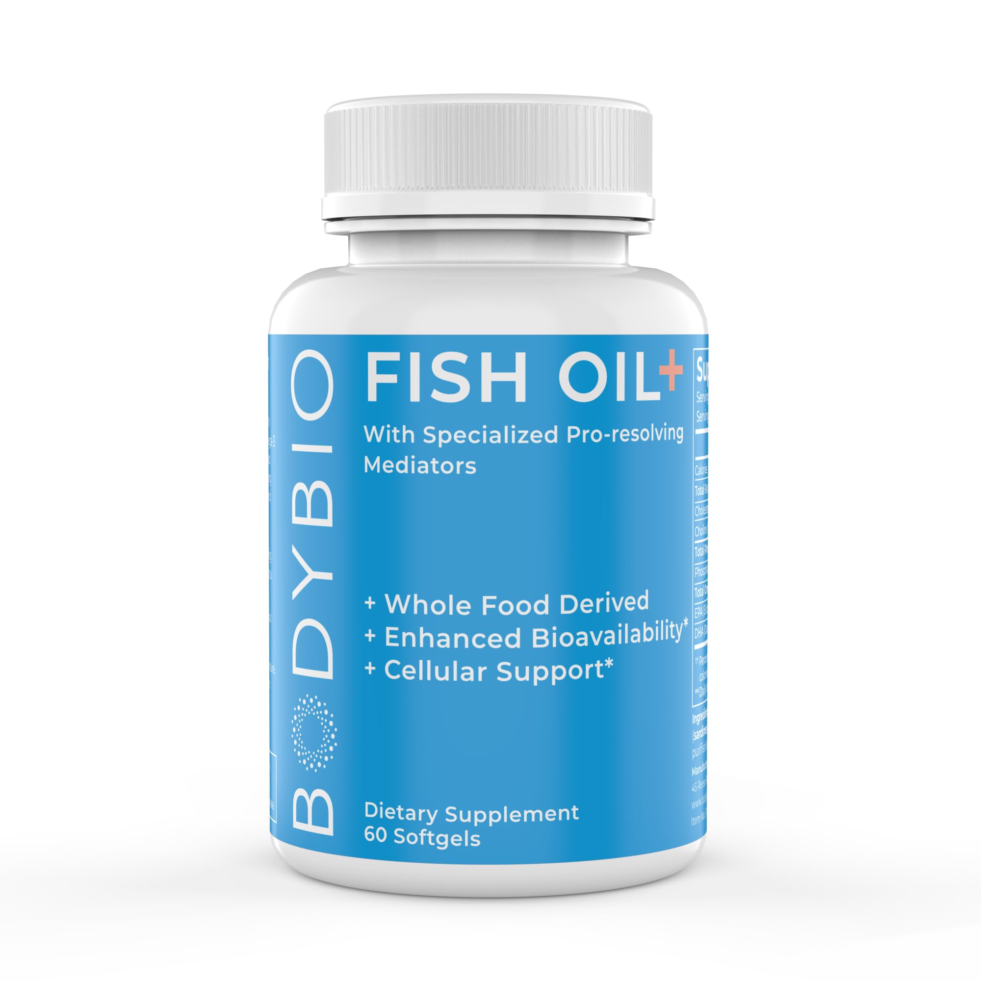 BodyBio Fish Oil+ with Specialized Pro-resolving Mediators - Support Healthy Inflammation Response - Herring Caviar Extract for Skin Health, Joint Comfort and Brain Health - 60 Softgels
