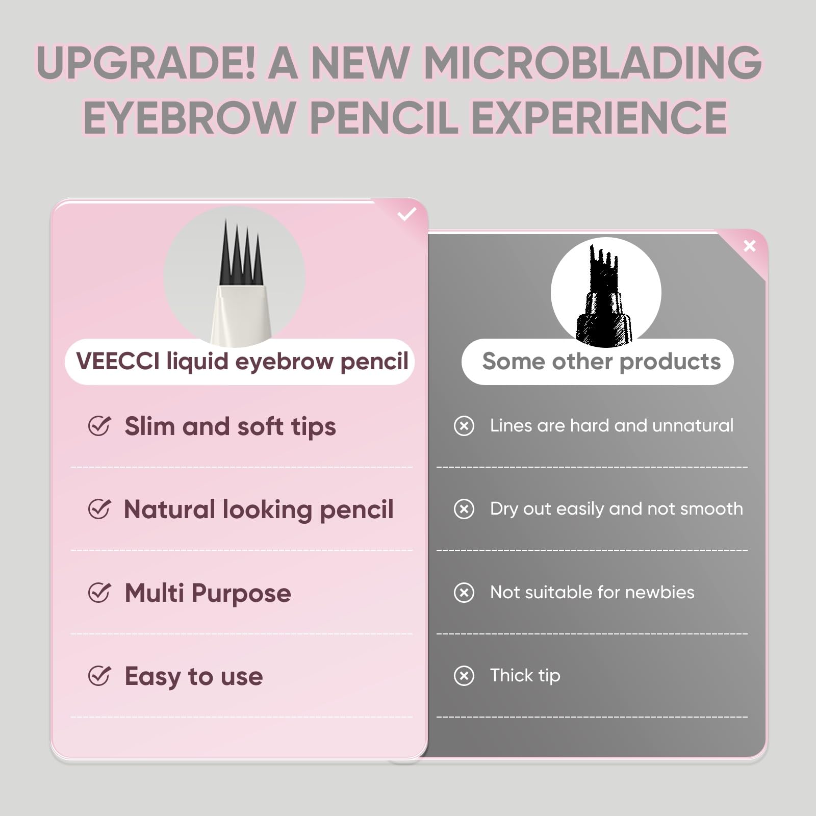 VEECCI Liquid Eyebrow Pen - Microfilling Eyebrow Pencil with Brush,Waterproof and Long-lasting Microblading Eyebrow Pencils for Women,Micro-Fork Tip Creates Natural Hair Like Strokes (Dark Grey)