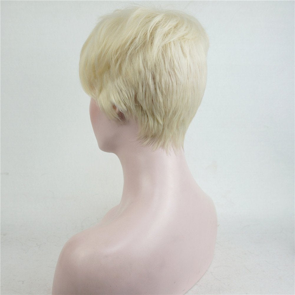 #613: Aimole Synthetic Short 6 Inches Blonde Straight Wig Heat Resistant Full Capless Hair Party Wig
