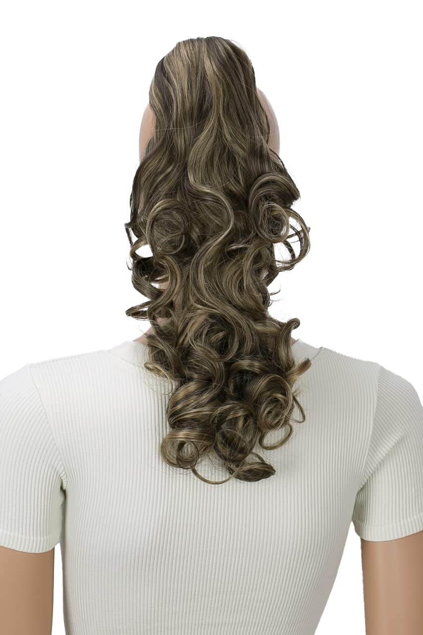 brown mix #6H25 H12-2 : PRETTYSHOP 16 OR 20 Hair Piece Clip On Pony Tail Extension 2 IN 1 Curled Wavy Heat-Resisting brown mix #6H25 H12-2