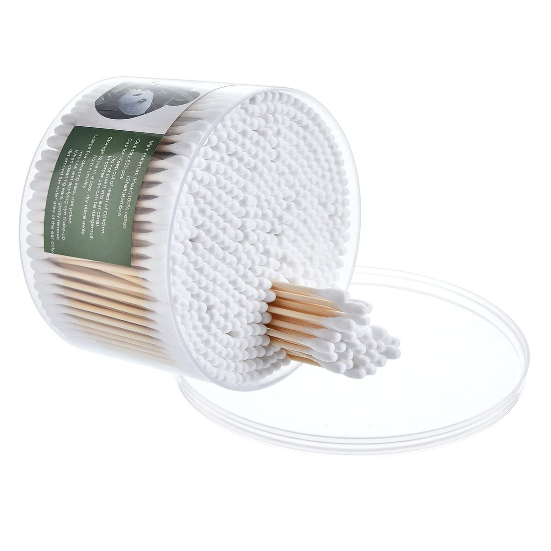 Moncom 500 Count Double Round Tips Cotton Swabs With Strong wooden Sticks, 3.0 inch, 1 box
