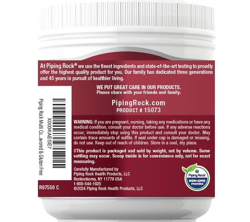 Piping Rock Multi Collagen Protein Powder | 16 oz Unflavored | 10,000mg Peptides Complex | Type i, ii, iii, v, x | Gluten Free, Non-GMO Supplement