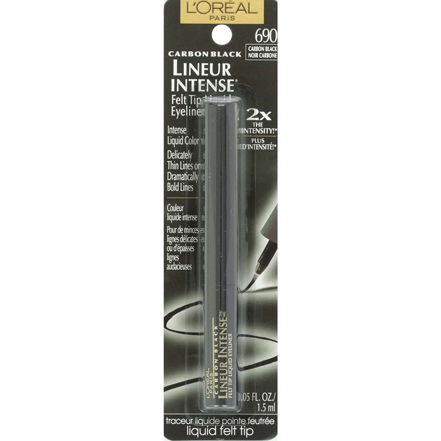 L'Oreal Paris Lineur Intense Pro Felt Tip Liquid Eyeliner, Carbon Black [690] 0.05 oz (Pack of 3)