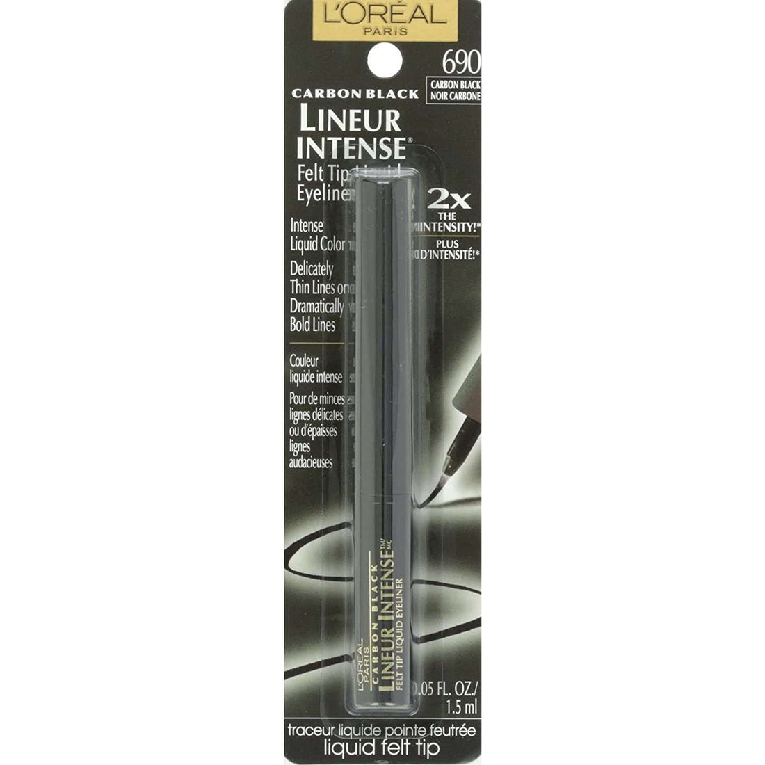L'Oreal Paris Lineur Intense Pro Felt Tip Liquid Eyeliner, Carbon Black [690] 0.05 oz (Pack of 3)