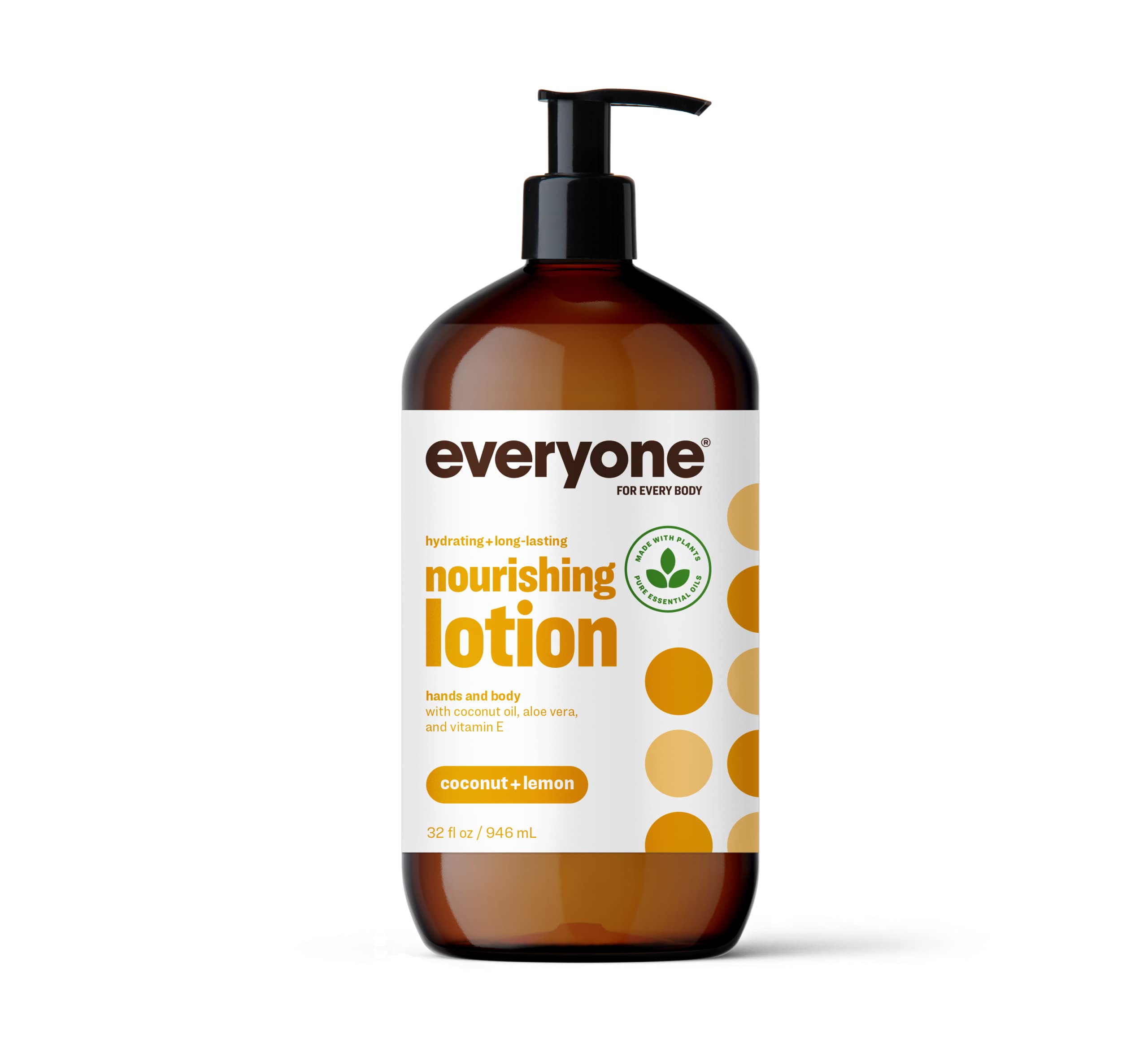Everyone Nourishing Hand and Body Lotion, 32 Ounce (Pack of 1), Coconut and Lemon, Plant-Based Lotion with Pure Essential Oils, Coconut Oil, Aloe Vera and Vitamin E