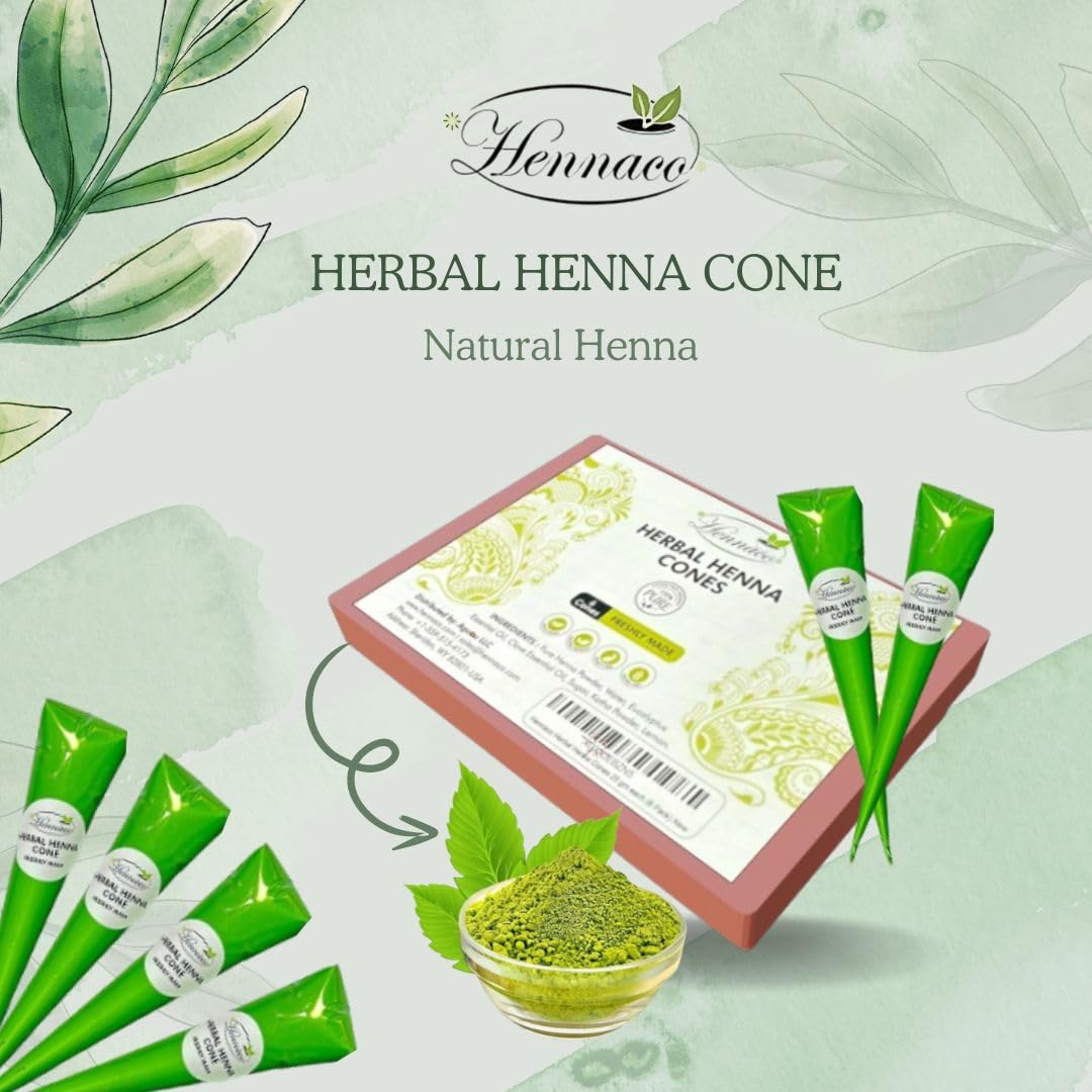 Hennaco Herbal Hair Coloring Cones - Natural & Pure Henna Dye for Hair (6 Pack)