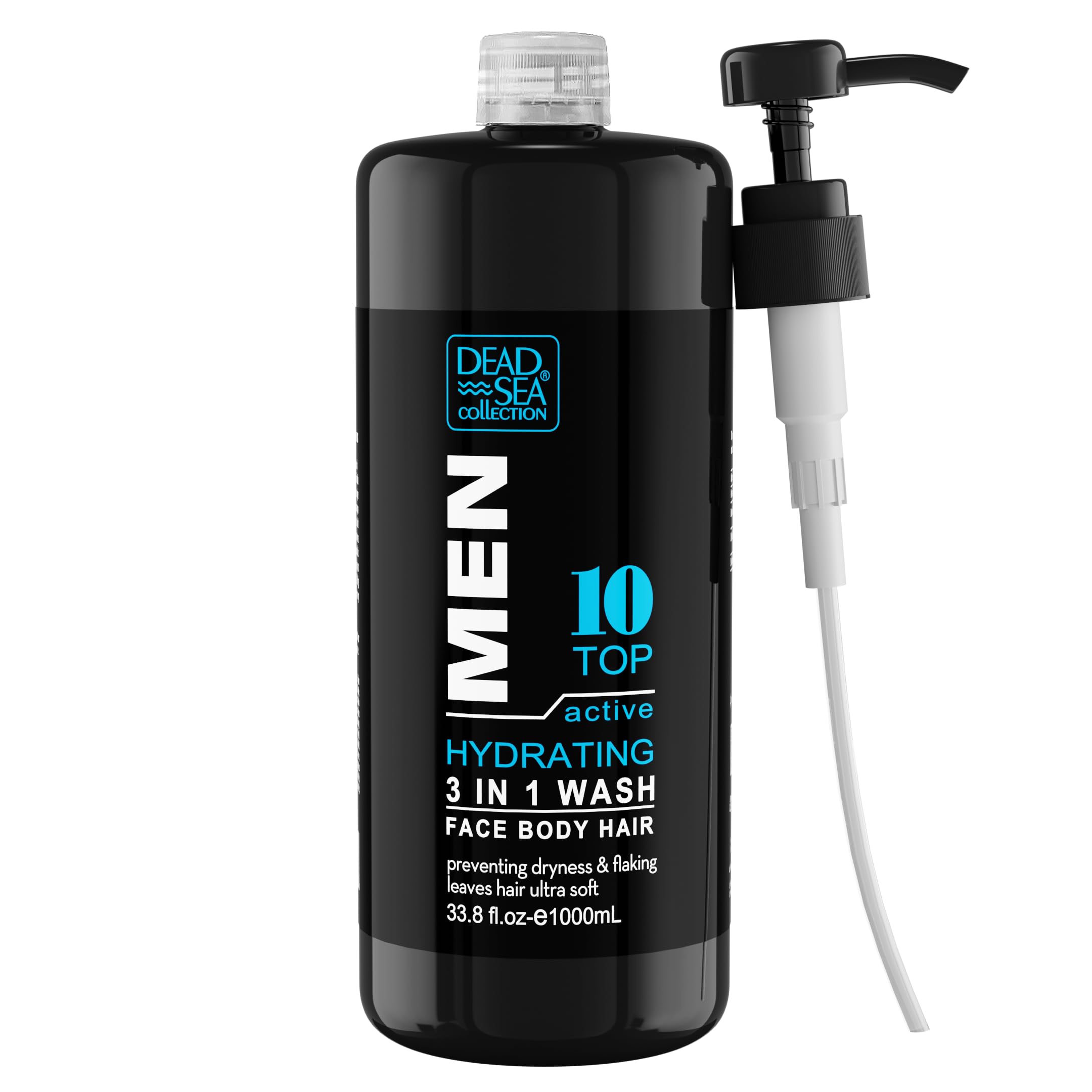 Dead Sea Collection Mens Body Wash 3 in 1 – TOP 10 ACTIVE Body Wash for Men – Shower Gel – Shampoo – Shower Soap for Face and Hair (33.8 Fl. Oz)