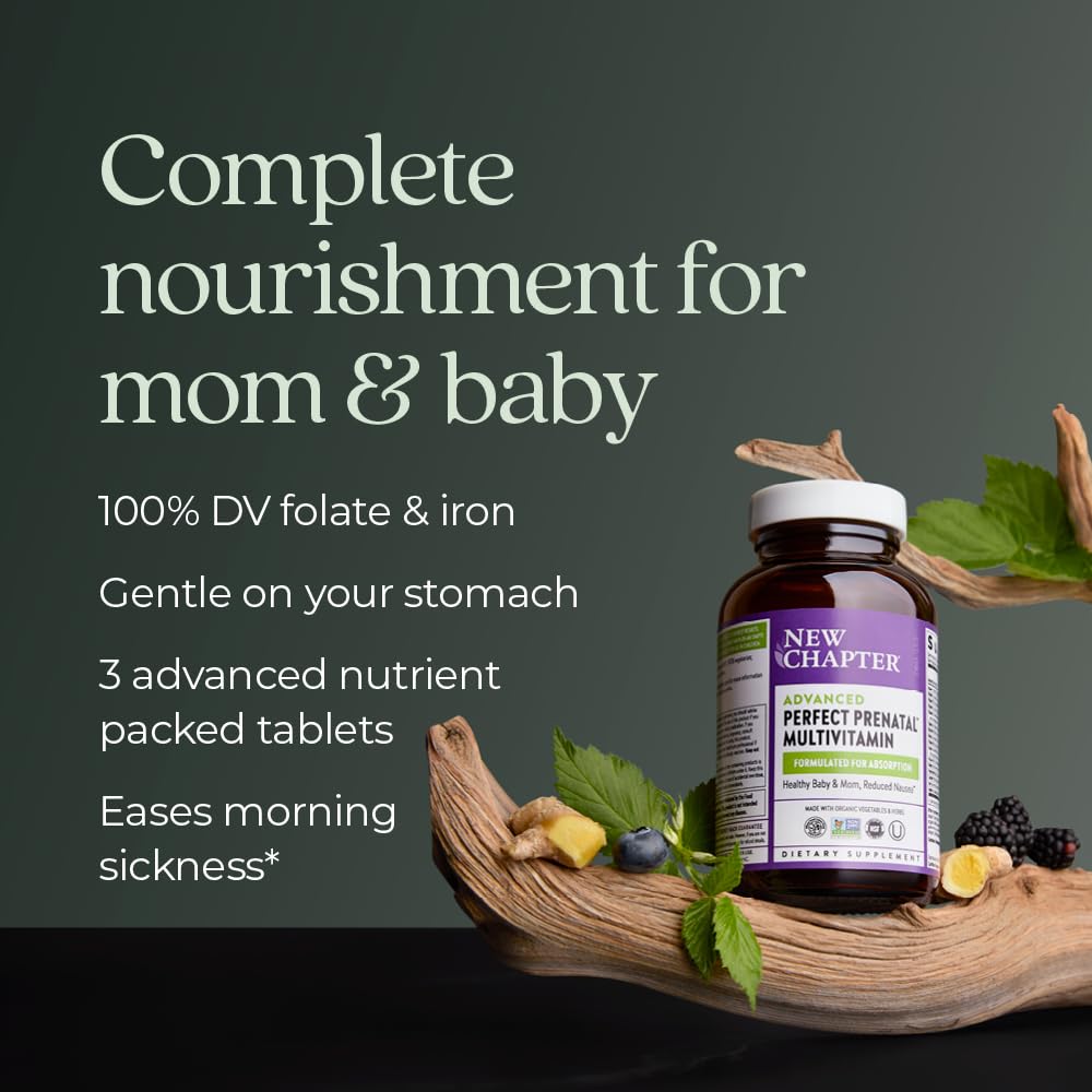 New Chapter Advanced Perfect Prenatal Vitamins, 270ct, Made with Organic, Non-GMO Ingredients for Healthy Baby & Mom - Folate (Methylfolate), Whole-Food Fermented Iron, Vitamin D3 + Ginger
