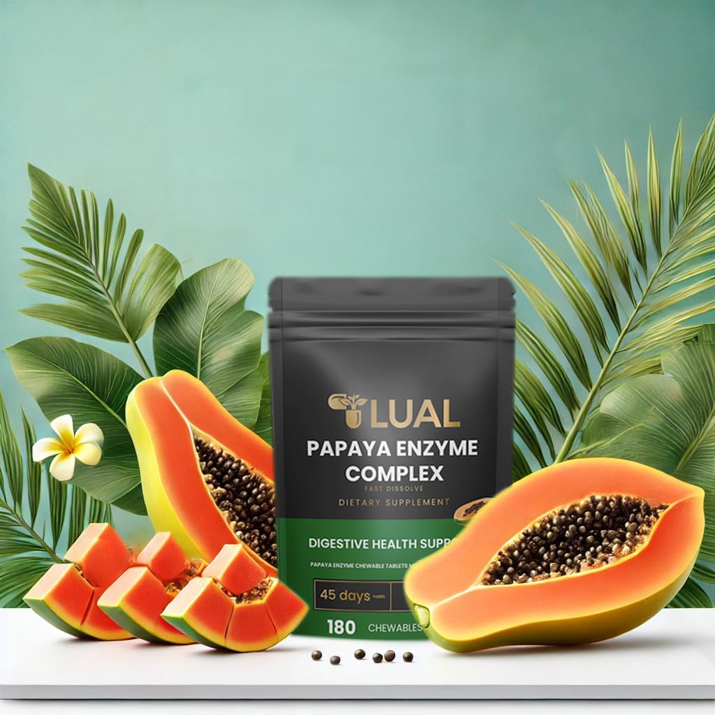 LUAL Papaya Enzymes Chewable | Supports Digestion & Nutrient Absorption | Natural Papaya Enzyme Supplement | 180 Chewable Tablets