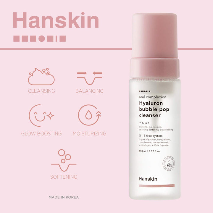 Hanskin Real Complexion Hyaluron Bubble Pop Cleanser, Hydrating Foaming Daily Face Wash, Gentle Moisturizing Softening and Glowing [150ml]
