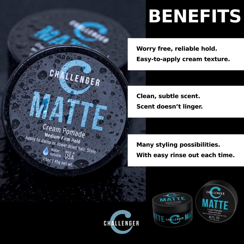 Combo Pack - 1.5OZ And 3OZ Matte Styling Cream - Medium Firm Hold - Best Men's Styling Cream Pomade - Challenger Blue - Water Based, Clean & Subtle Scent. Men's Hair Wax, Fiber, Clay, Paste All In One