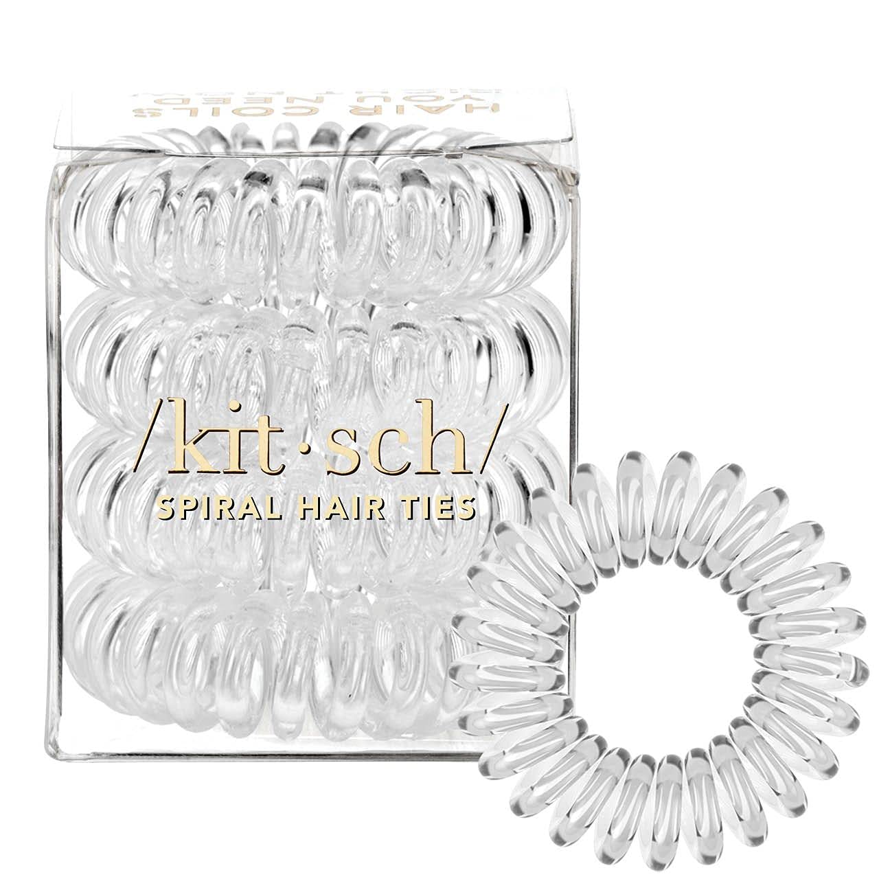 Kitsch Spiral Hair Ties, Coil Hair Ties, Phone Cord Hair Ties, Hair Coils - 4pcs, Transparent