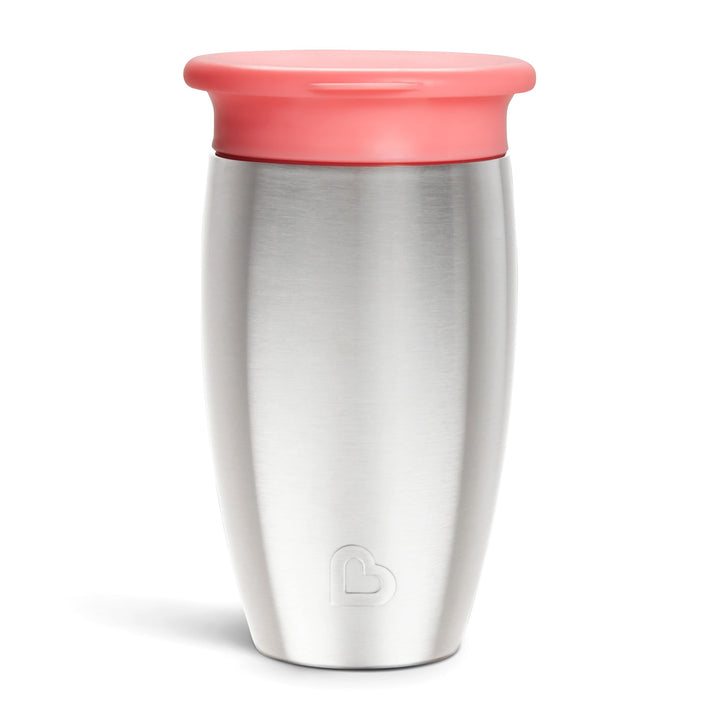 Munchkin Stainless Steel Sippy Cups for Toddlers 1-3, Spill Proof Miracle 360 Cup, Insulated, 10 Ounce, Pink