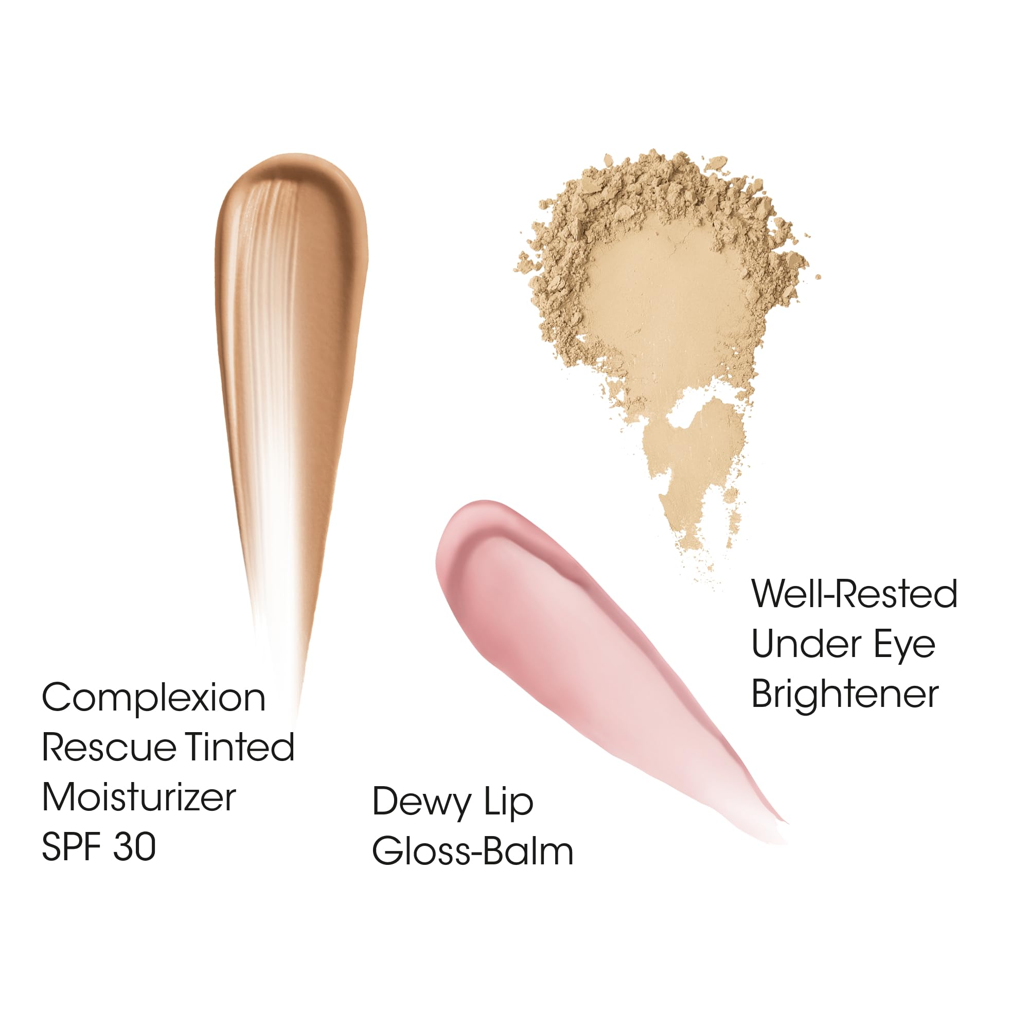 bareMinerals 3-Piece Clean Beauty Gift Set, Includes 3 Full-Sizes, Tinted Moisturizer Mineral SPF 30 + Hyaluronic Acid, Under-Eye Brightener + Concealer, Dewy Lip Gloss-Balm Set, Makeup Trio, Vegan