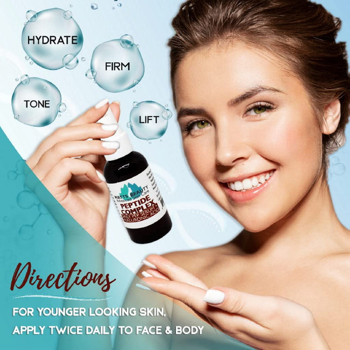 Watts Beauty Peptide - Hyaluronic Acid Concentrated Serum Complex with L - Arginine & Silk Amino Acids- 2oz