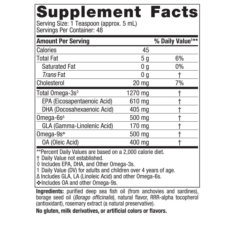 Nordic Naturals Complete Omega, Lemon Flavor - 8 oz - 1270 mg Omega-3 - EPA & DHA with Added GLA - Healthy Skin & Joints, Cognition, Positive Mood - Non-GMO - 48 Servings