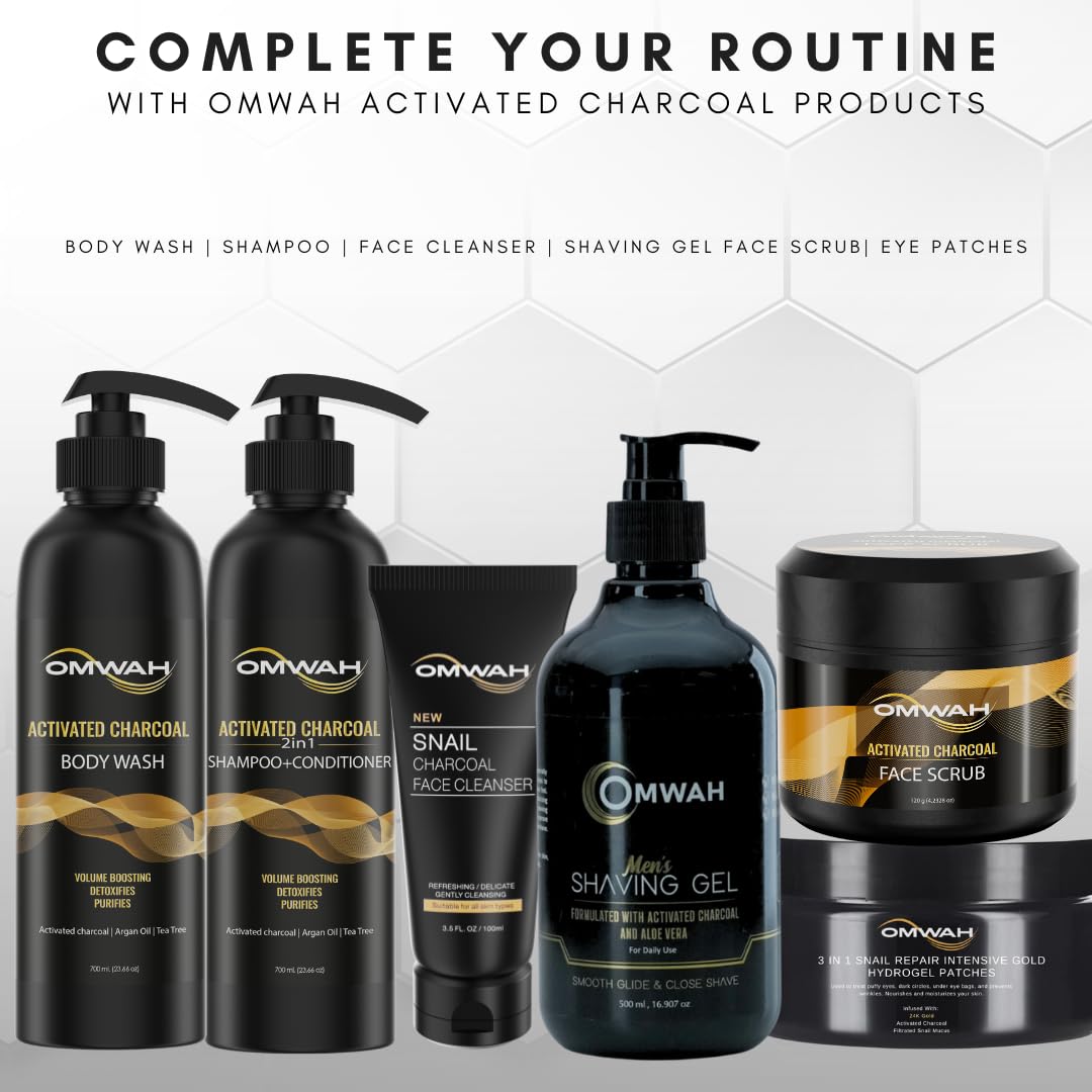 OMWAH 2 In 1 Shampoo + Conditioner Infused with Activated Charcoal, Argan Oil, and Tea Tree (23.66 oz)