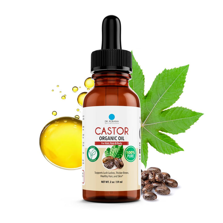 Dr. Robaina 100% Pure Organic Castor Oil – Cold-Pressed for Hair Growth, Deep Skin Hydration, Eyelash & Eyebrow Strengthening – Vegan, Natural Moisturizer, Made in USA