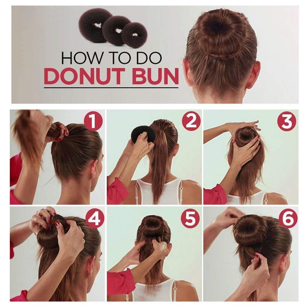 iFlyMars 3 Pieces Hair Donut Bun Makers, 2 Pieces Foam Sponge Bun Shapers, 1 Pieces Magic French Twist Hairstyle Clip,2 Snap Bun Makers,10 pieces Hair Elastic Bands, 20 pieces Hair Pins (Black)