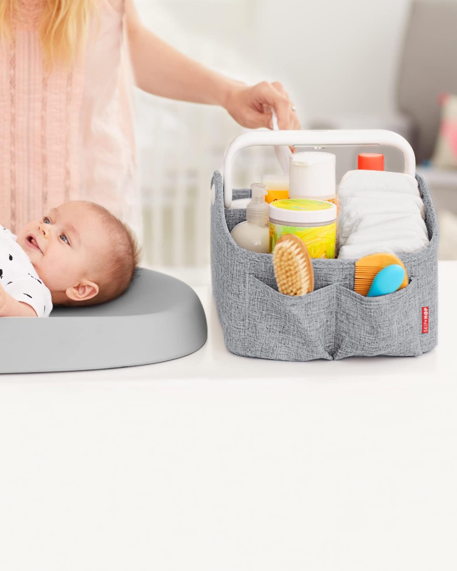 Skip Hop Diaper Caddy Organizer with Touch Sensor Night Light Nursery Style Heather Grey