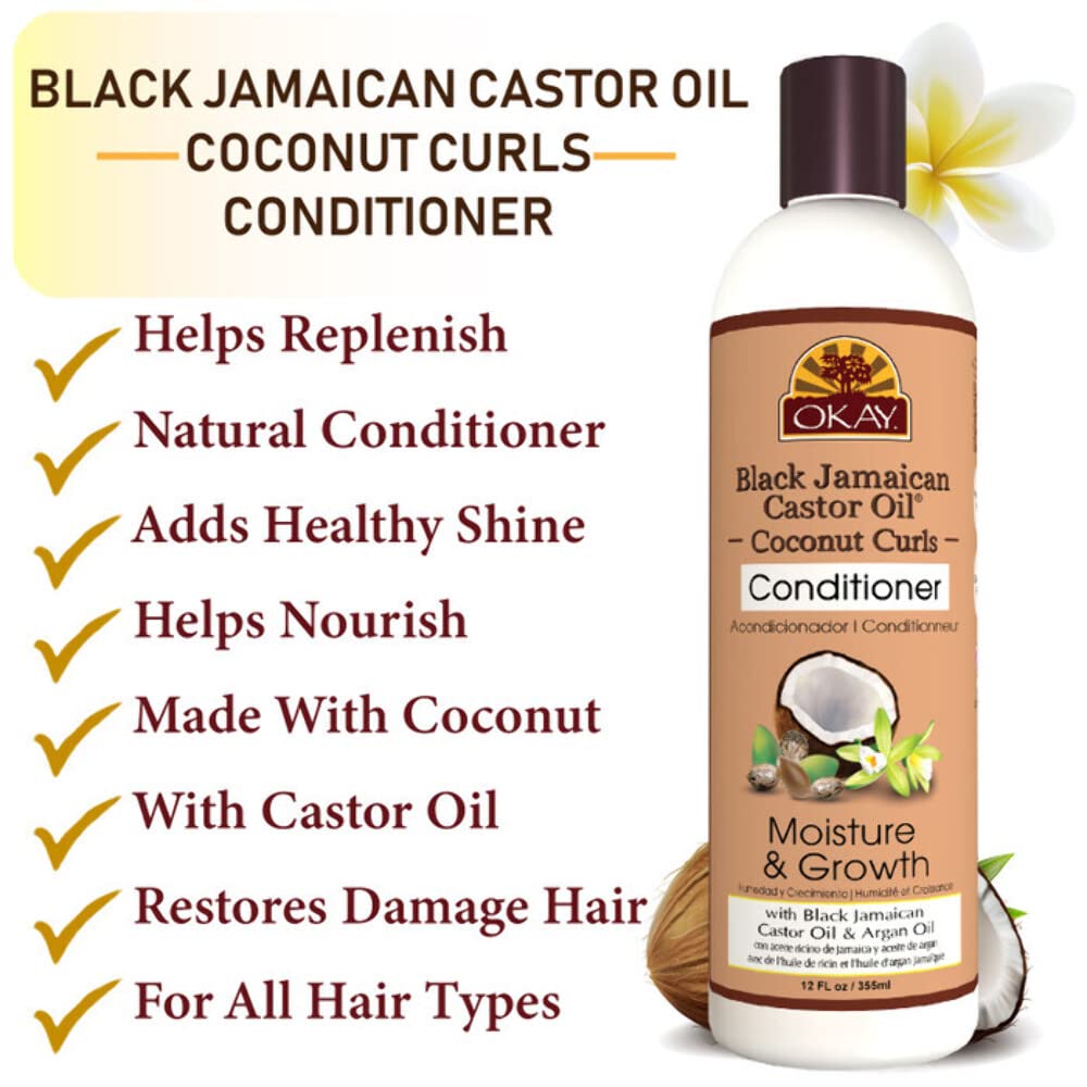 OKAY OKAY-BJCOCOC12 12 oz 355 ml Black Jamaican Castor Oil Coconut Curls Conditioner Moisture Growth