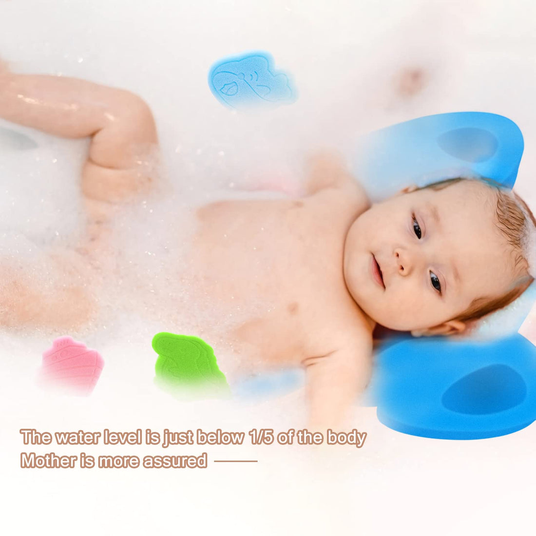 HALLO Soft Infant Bath Sponge Elephant Baby Bath Mat Newborn Comfy Foam Skid-Proof Cushion Odor Free(Blue)