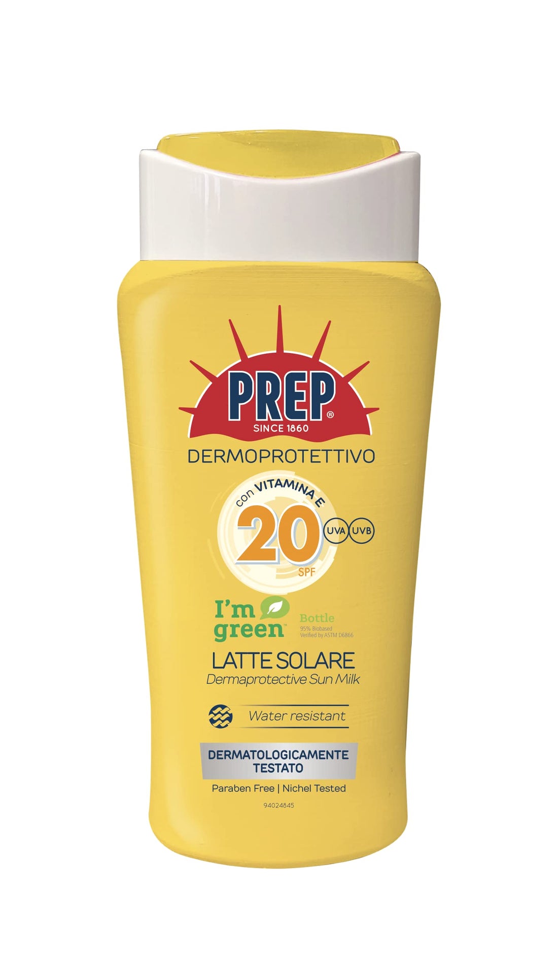 PREP: Dermaprotective Sun Milk, with Vitamin E, 20 SPF - 6.76 Fluid Ounces (200mL) Bottle [ Italian Import ]