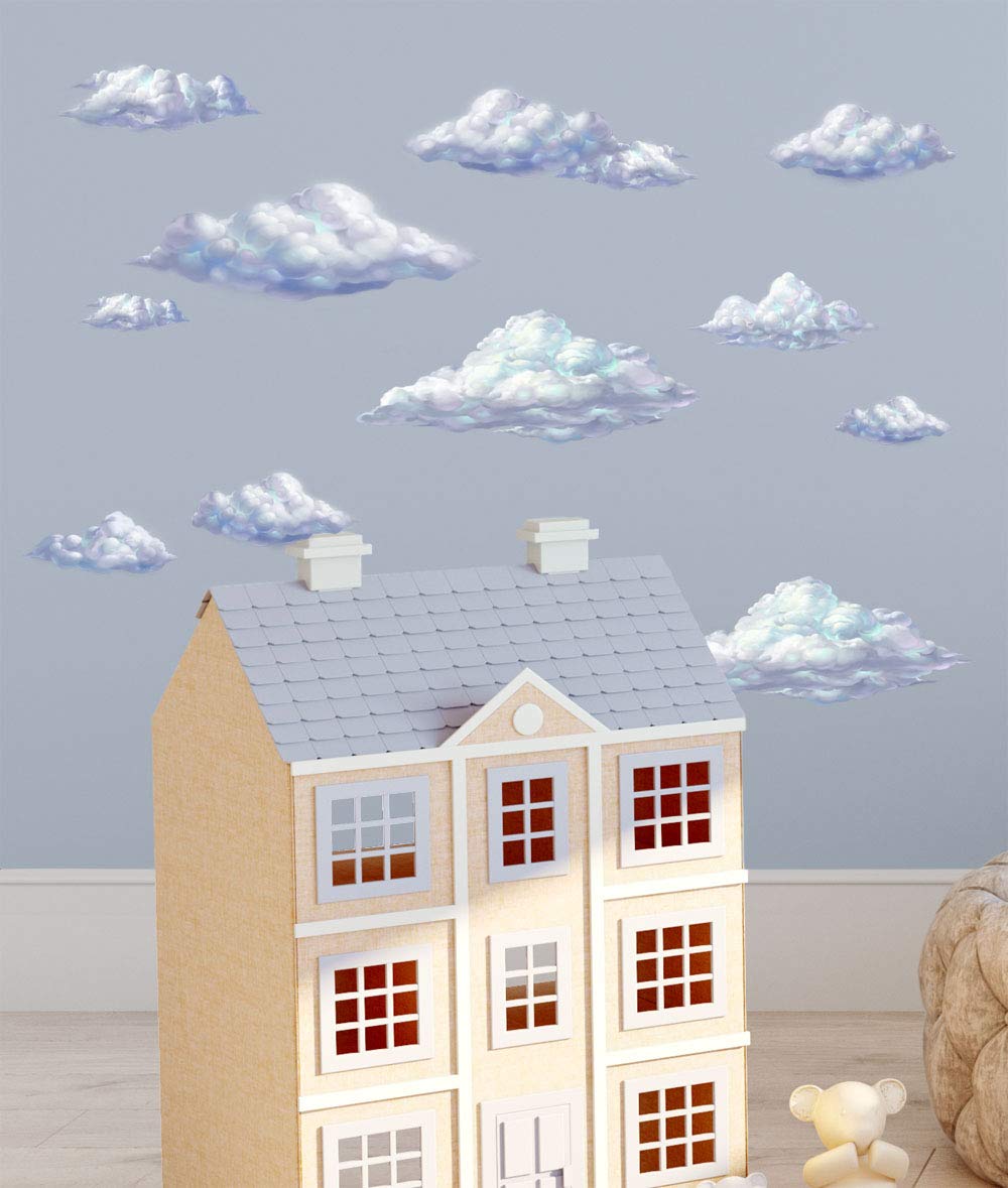 Create-A-Mural Sky Cloud Wall Decals Beautiful Cloud Wall Stickers Girls Wall Art Stickers for Bedroom Peel and Stick Kids Room Decor Nursery Toddler Teen Decorations Playroom Birthday Gift