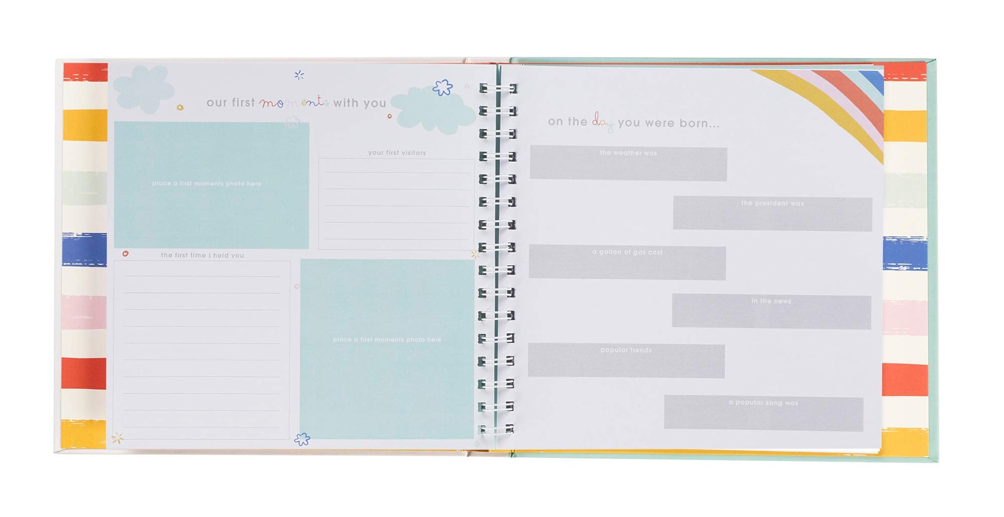 C.R. Gibson Rainbow ''A Book of Baby's Firsts'' Baby First Year Memory Book with Ink Pad, 36 Pages, 9.5'' x 9''