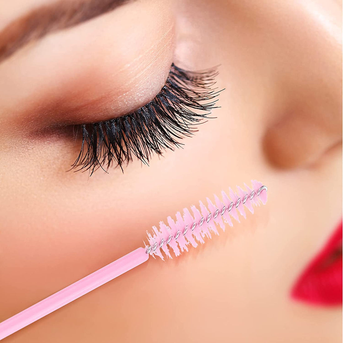 300PCS Disposable Light Pink Eyelash Brushes Mascara Wands Makeup Brush Kit Cosmetic Applicators (50Pcs X 6 Pack)