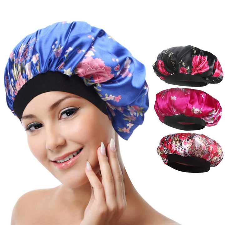 Aniann 4 Pack Soft Satin Sleeping Cap Wide Band Salon Bonnet Silk Night Sleep Hat Hair Loss Cap For Women, 4 Styles