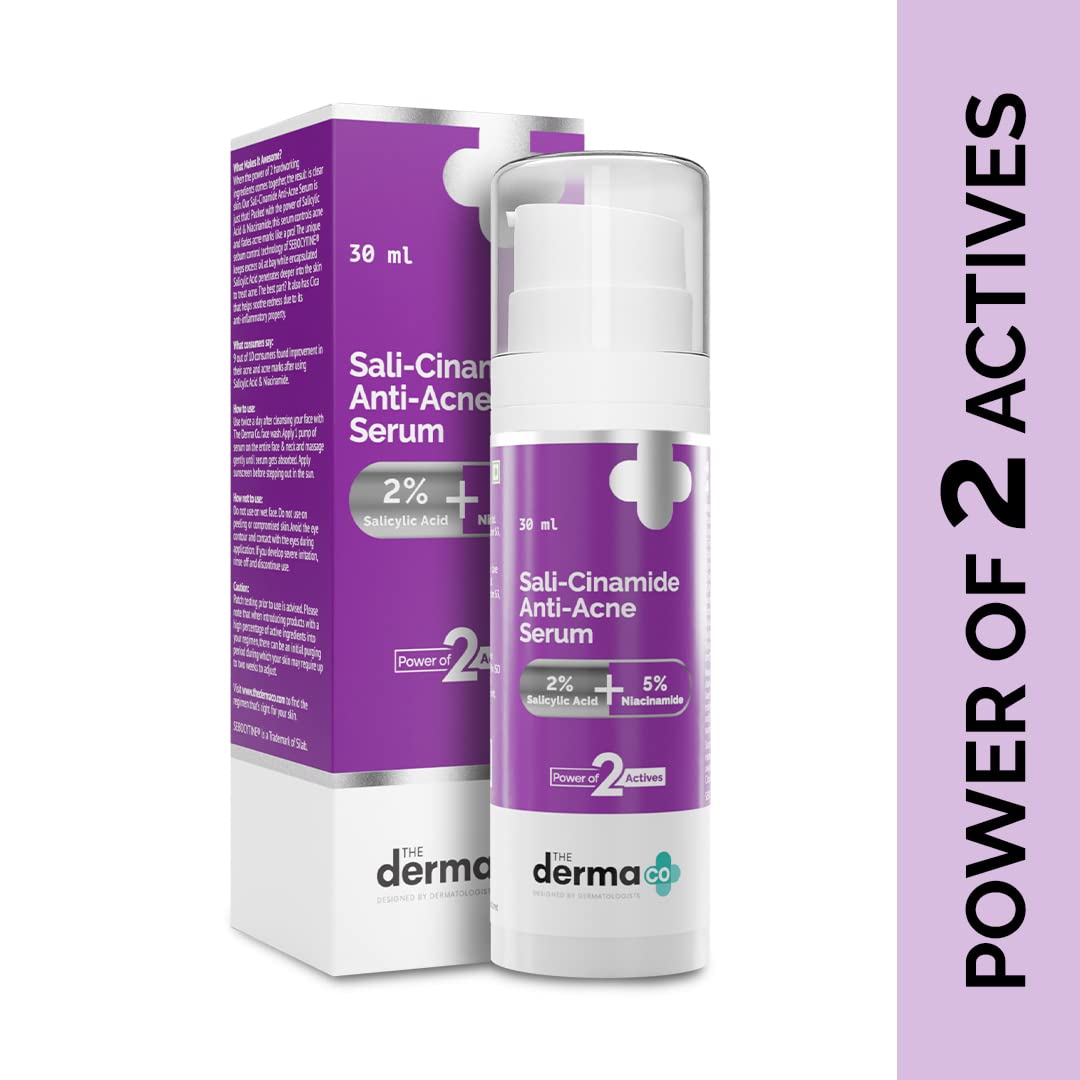 The Derma Co Sali-Cinamide Anti-Acne Serum | with 2% Salicylic Acid & 5% Niacinamide | Helps Reduce Acne & Acne Marks | Suits All Skin Types | 1.01 Fl Oz/30ml