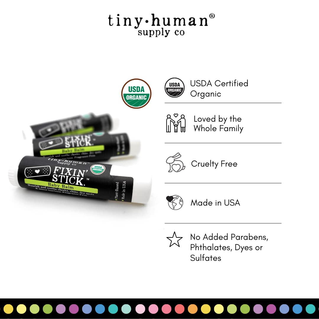 Fixin' Stick Organic Baby Balm 0.5oz, 1-pack for Baby's Red Cheeks, Drooly Chins, Drippy Noses and Dry Skin. No Artificial Dyes, Fragrances or Petrolatum. Cruelty Free. Made in USA.