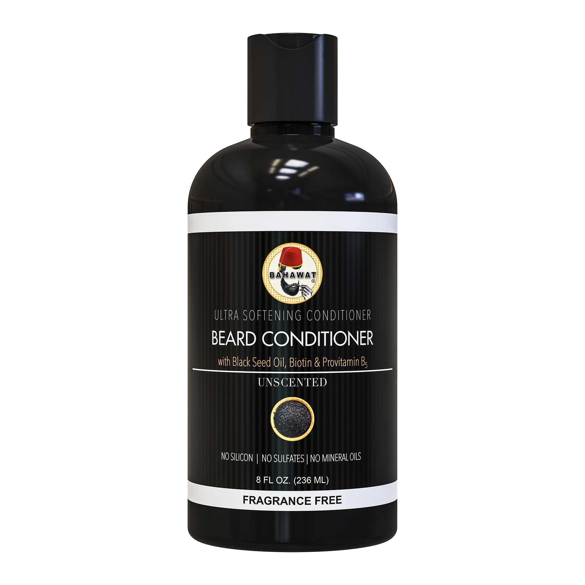 BAHAWAT Beard Conditioner - Unscented - 8 fl. oz. - Sulfate free - with biotin, provitamin B5, Blackseed oil, Jojoba Oil, Natural Ingredients for a Gentle, Deep Cleanse-Strengthening Wash