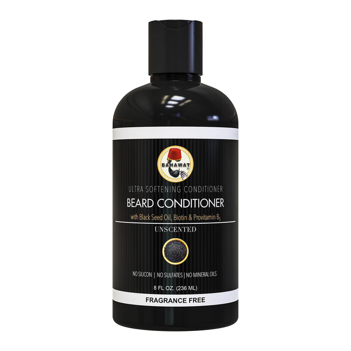 BAHAWAT Beard Conditioner - Unscented - 8 fl. oz. - Sulfate free - with biotin, provitamin B5, Blackseed oil, Jojoba Oil, Natural Ingredients for a Gentle, Deep Cleanse-Strengthening Wash