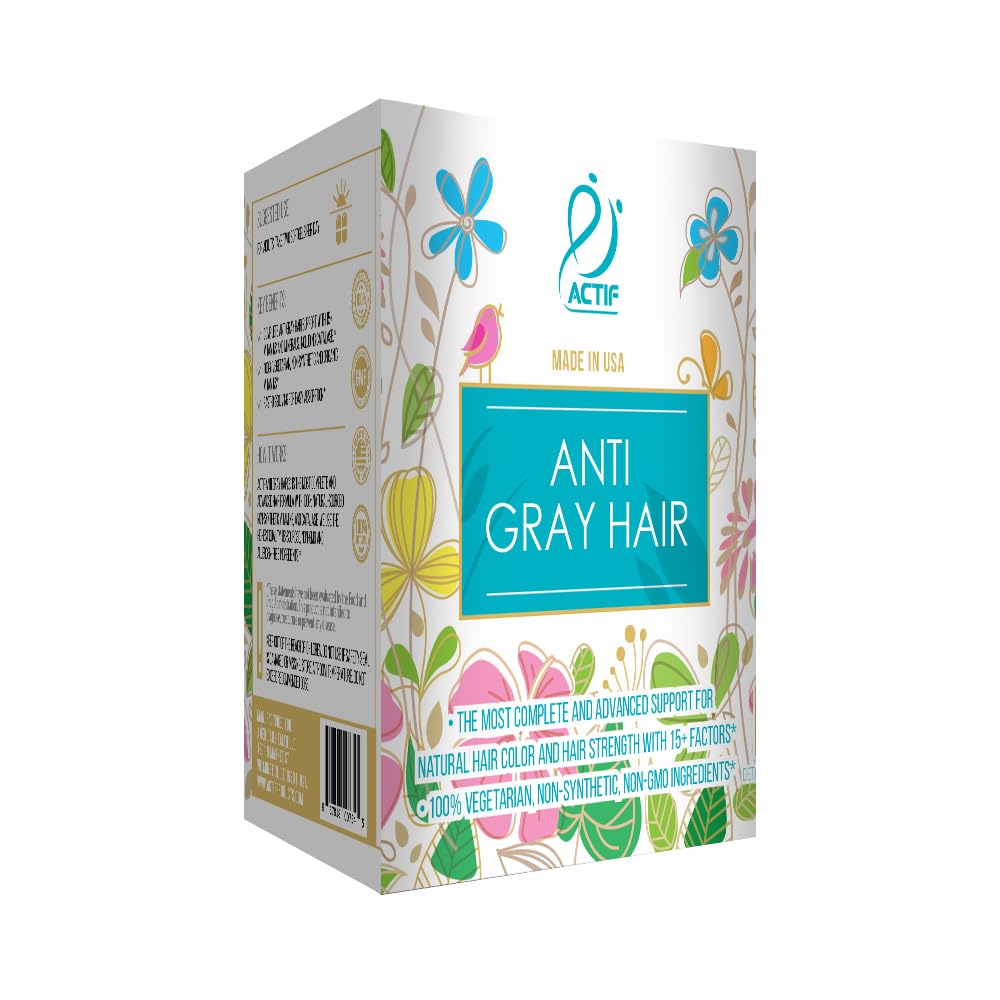 ACTIF Anti-Gray Hair Mega Support for Women with 15+ Advanced Hair Factors, Catalase, Biotin, PABA, Non-GMO, Made in USA, 90 Count