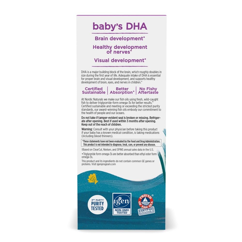 Nordic Naturals Baby’s DHA, Unflavored - 2 oz - 1050 mg Omega-3 + 300 IU Vitamin D3 - Supports Brain, Vision & Nervous System Development in Babies - Non-GMO - Servings May Vary