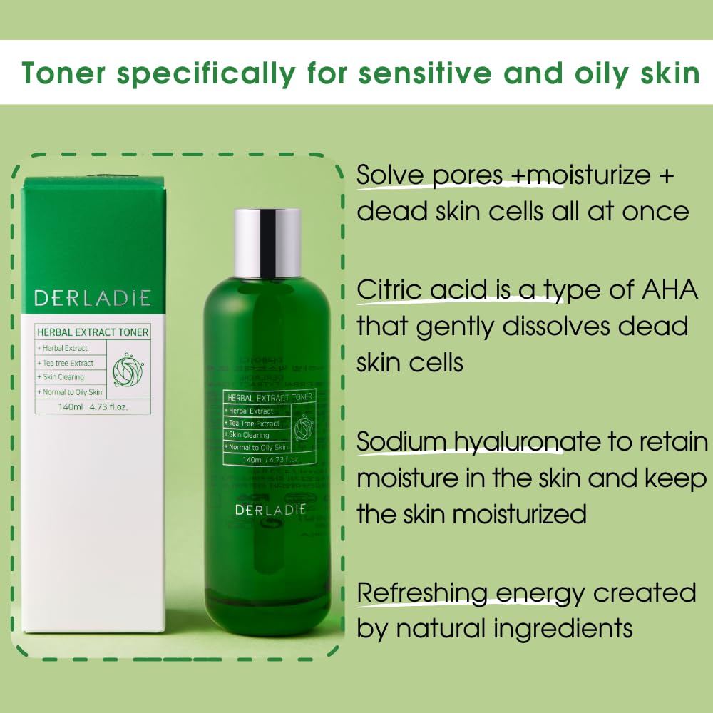Toner for Oily and Sensitive Skin DERLADIE Herbal Extract Toner 140ml