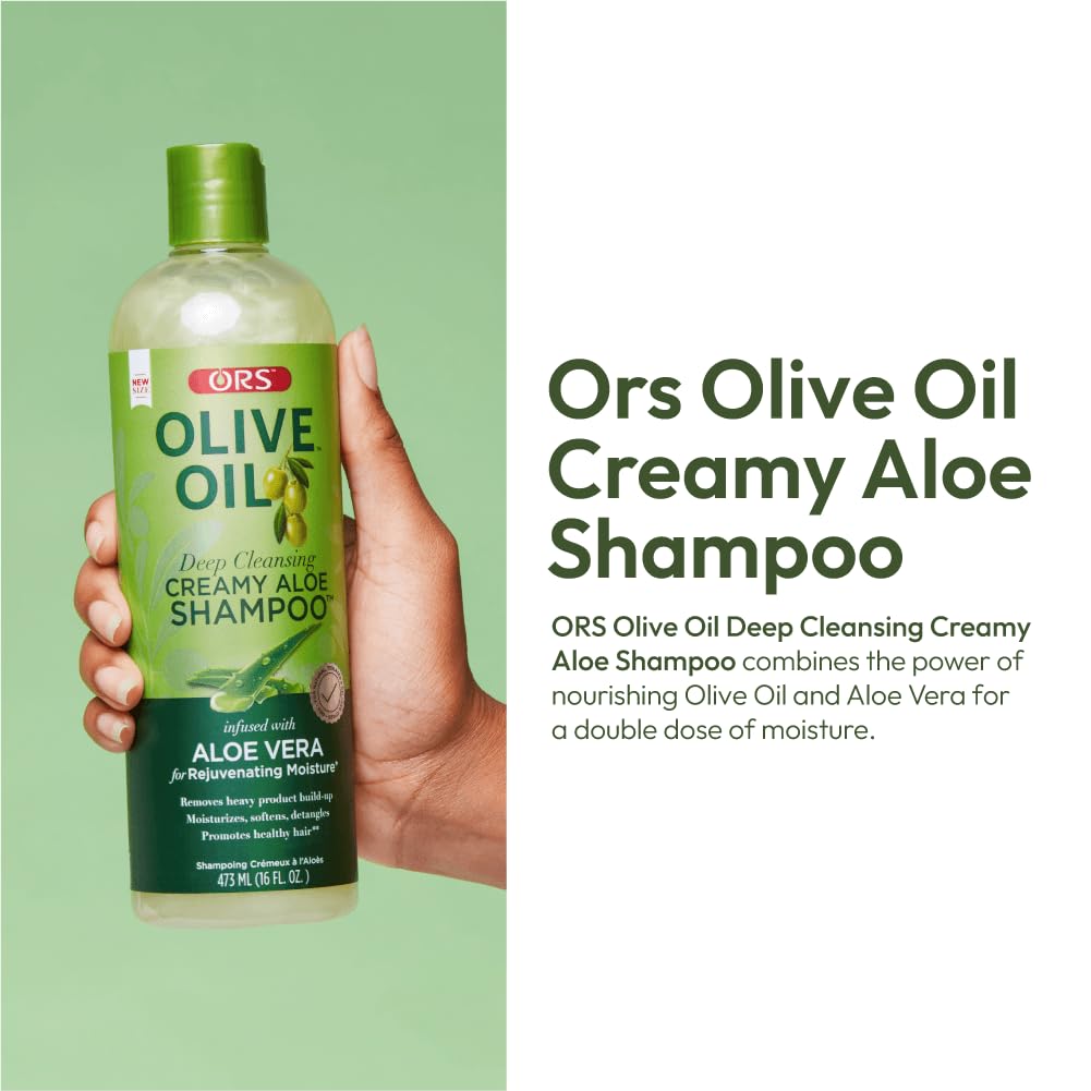ORS Olive Oil Deep Cleansing Creamy Aloe Shampoo infused with Aloe Vera for Rejuvenating Moisture 16 Ounces