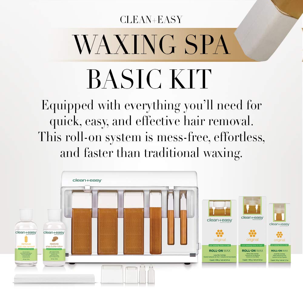 Clean + Easy Waxing Spa Basic Kit (120V), Top Pick Complete Face and Body Hair Removal Essentials for a Smooth, Flawless, Hair-Free Skin for Weeks