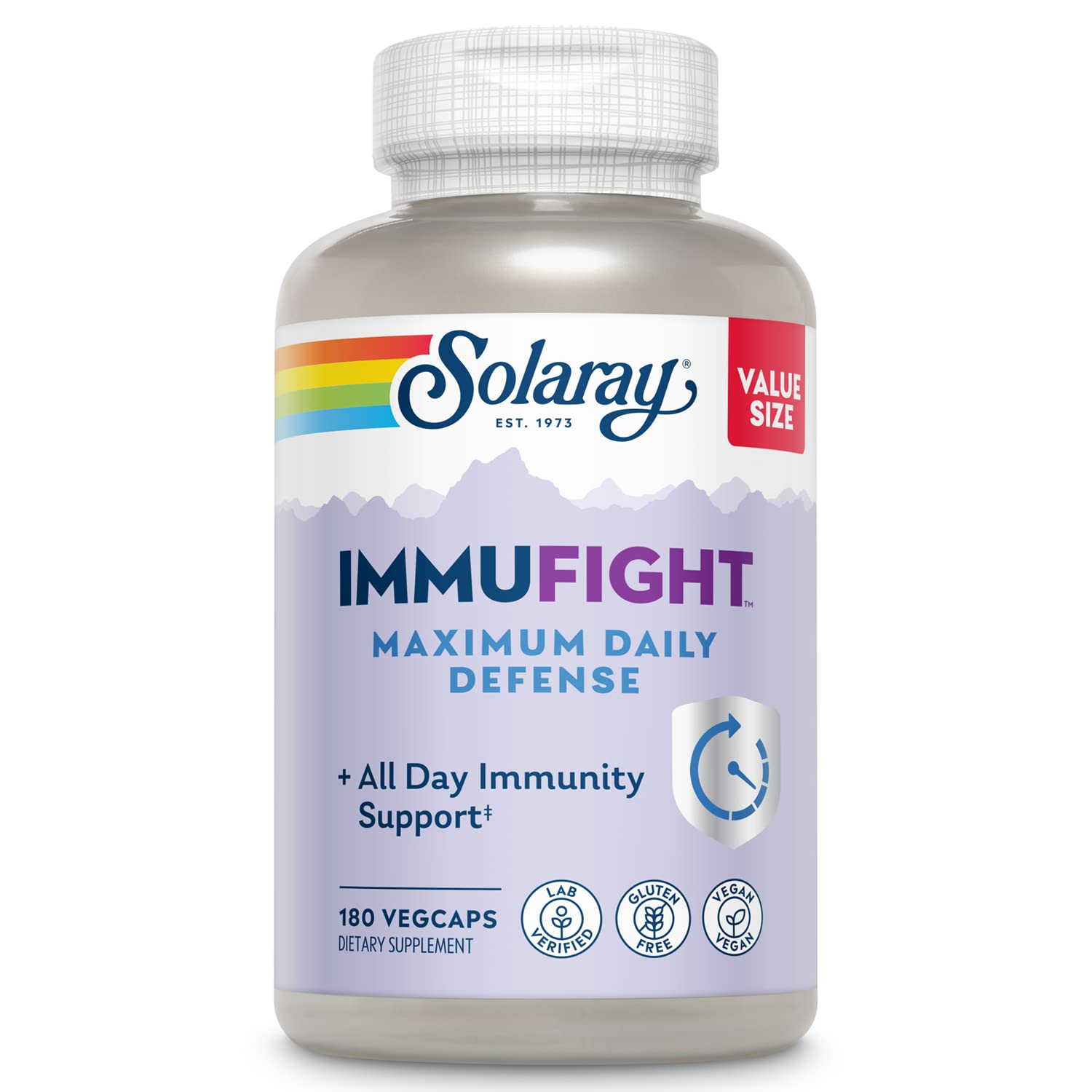 SOLARAY Immufight Maximum Daily Defense, All Day Immune Support, Vitamin C, Vitamin D, Zinc, Probiotics, Monolaurin, Acerola & More, Vegan & Gluten Free, 60 Day Guarantee (180 CT, 60 Serv)