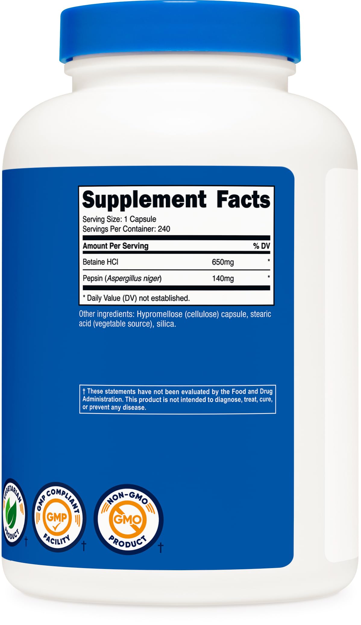 Nutricost Betaine HCl + Pepsin 790mg, 240 Capsules - Gluten Free & Non-GMO