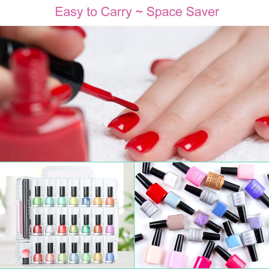 JiaSheng Universal Double Side Transparent Nail Polish Gel Organizer Holder For 48 Bottles Adjustable Space Divider With Two Toe Separator