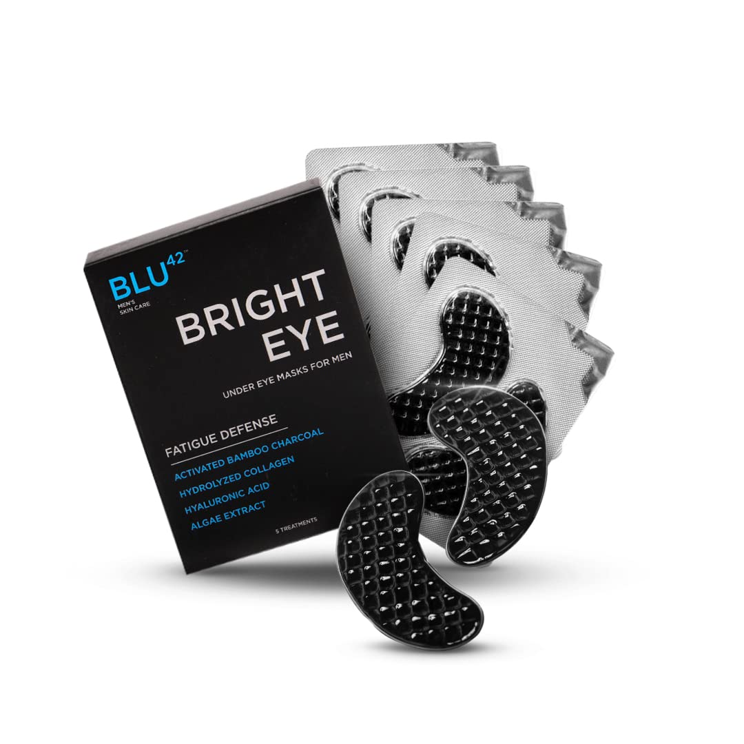 Activated Charcoal Under Eye Masks For Men by Blu42 - Bright Eye Fatigue Defense Eye Patches, Removes Dark Circles, Wrinkles, and Puffiness - Hydrating, Anti-Aging, Anti-Wrinkles - 5 Treatments