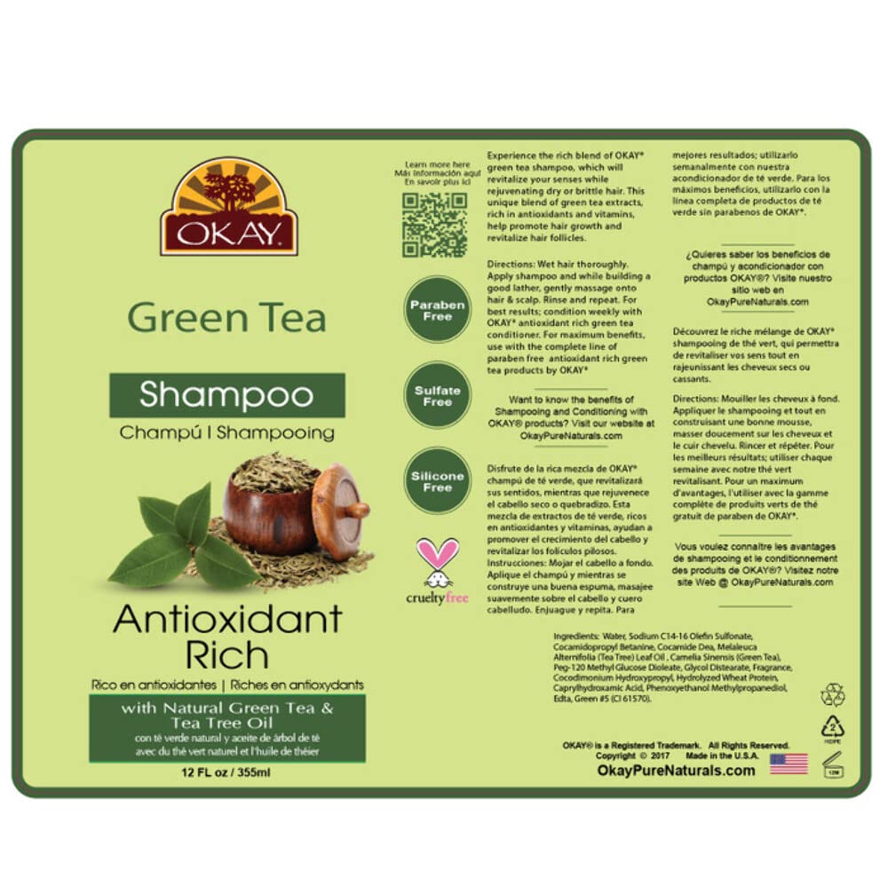 Okay Green Tea Nourishing Antioxidant Rich Shampoo, 12 Ounce