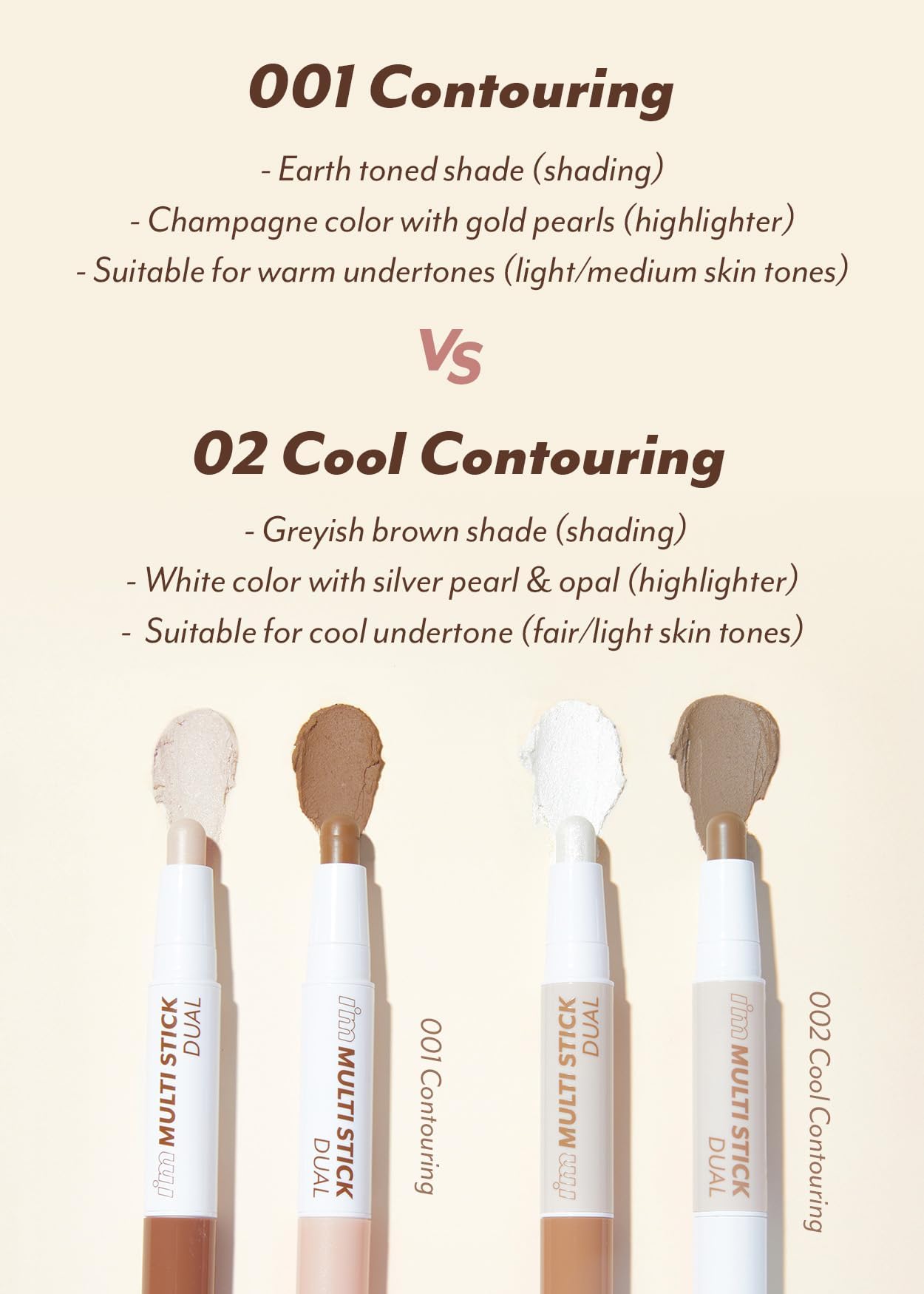 I'M MEME I'm Multi Stick Dual | Two Shade Shading and Highlighting Matte Finish | Suitable for Beginners Portable Size | 002 Cool Contouring